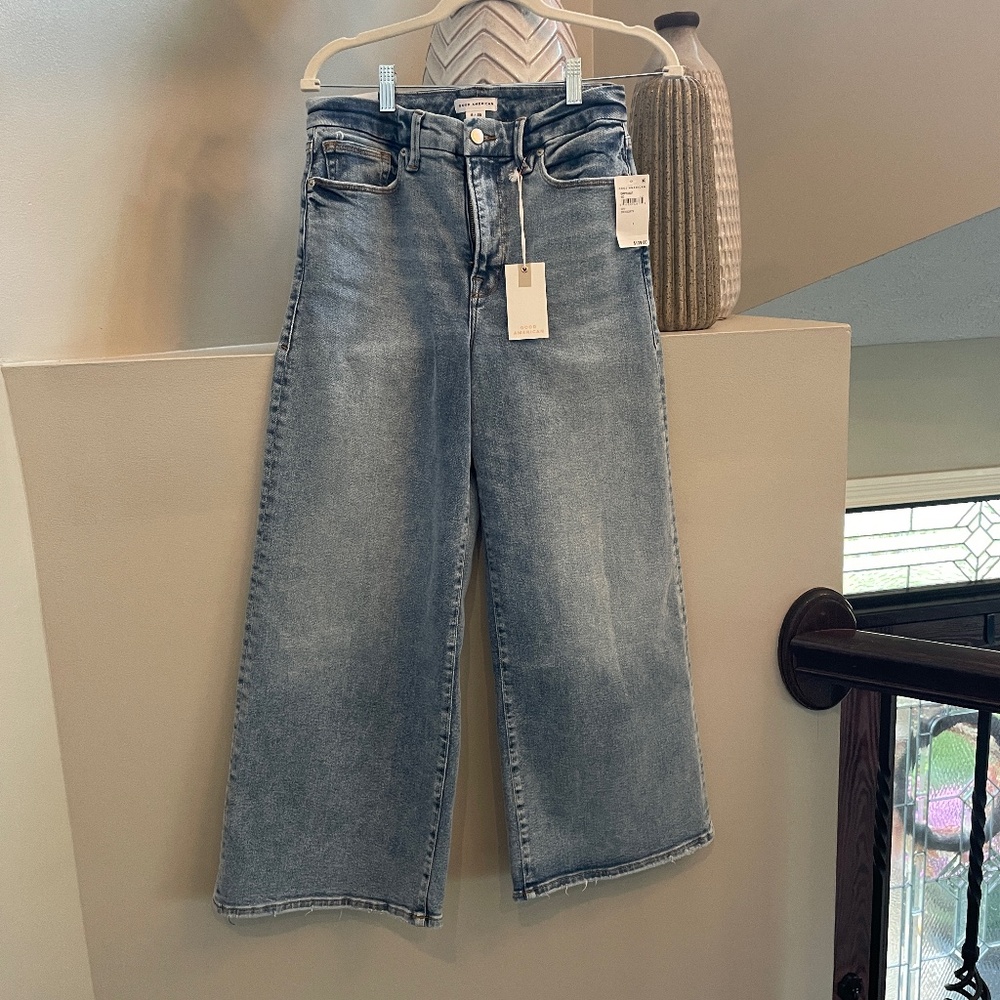 Good American Cropped  Wide Leg Jeans NWT